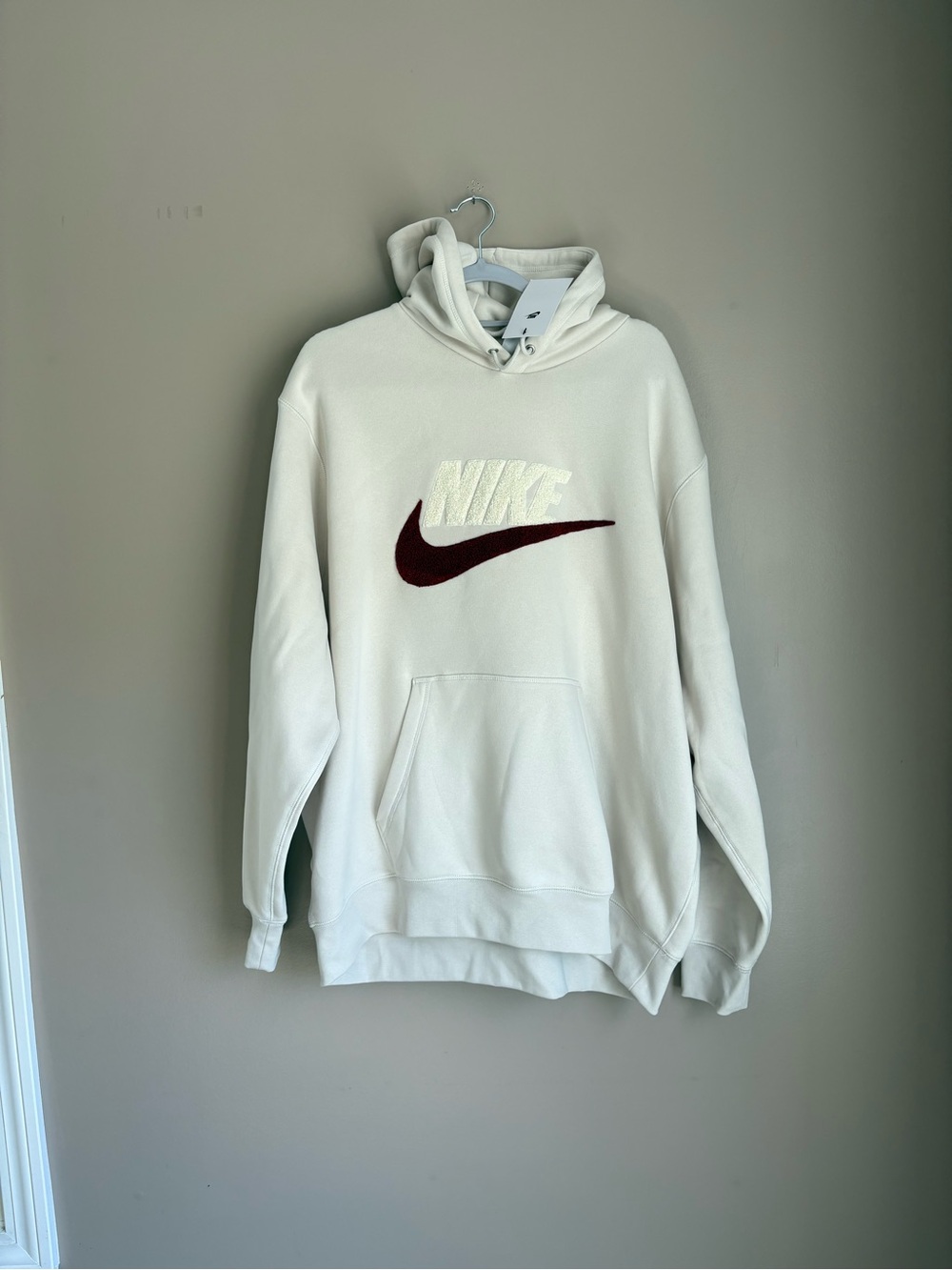 Nike Men’s Off-White Hoodie with Maroon Swoosh